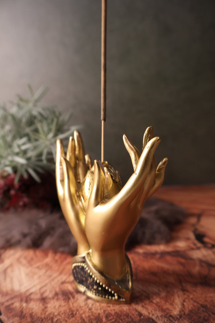 Polyresin Incense Holder - Lotus Mudra Hands