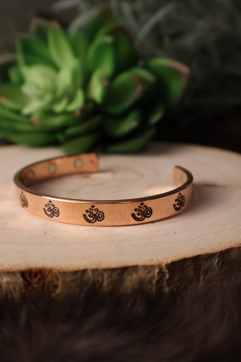 Magnetic Copper Cuff Bracelet: Om