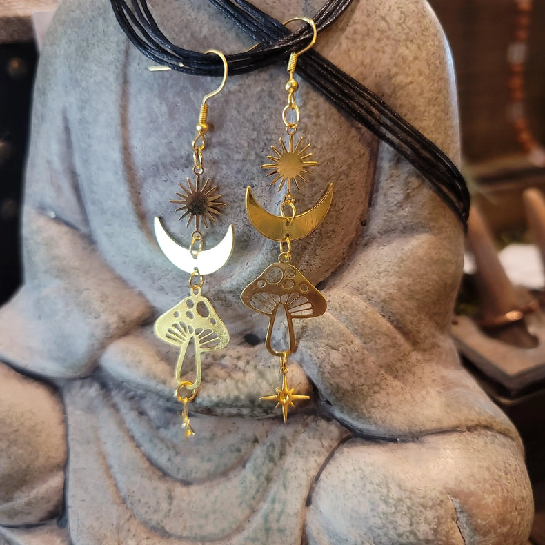 Moon and Mushroom Earrings - Wild Raven