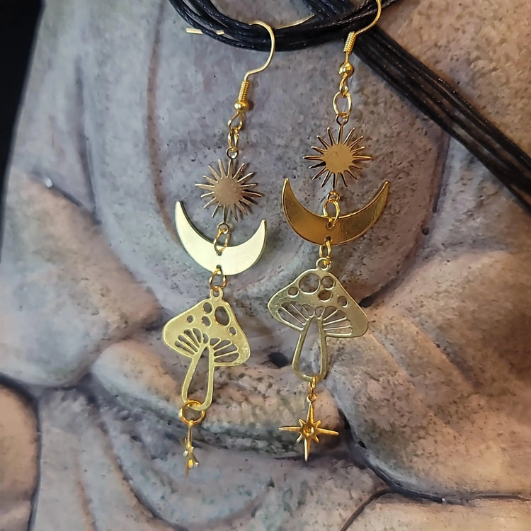 Moon and Mushroom Earrings - Wild Raven