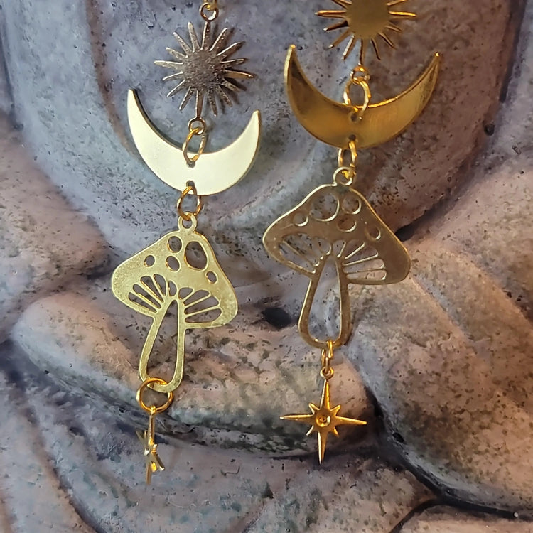 Moon and Mushroom Earrings - Wild Raven