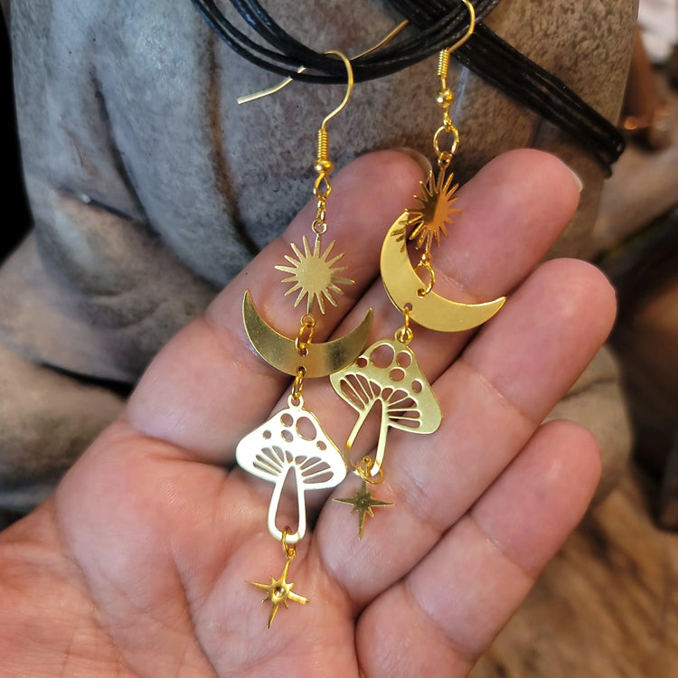 Moon and Mushroom Earrings - Wild Raven