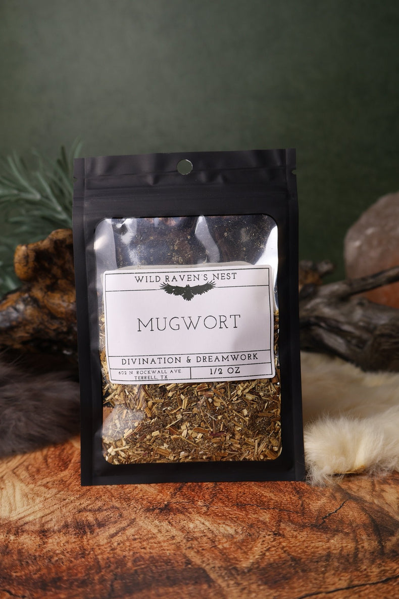 Mugwort dried herb in a 1/2 oz Wild Raven's Nest bag, Divination & Dreamwork