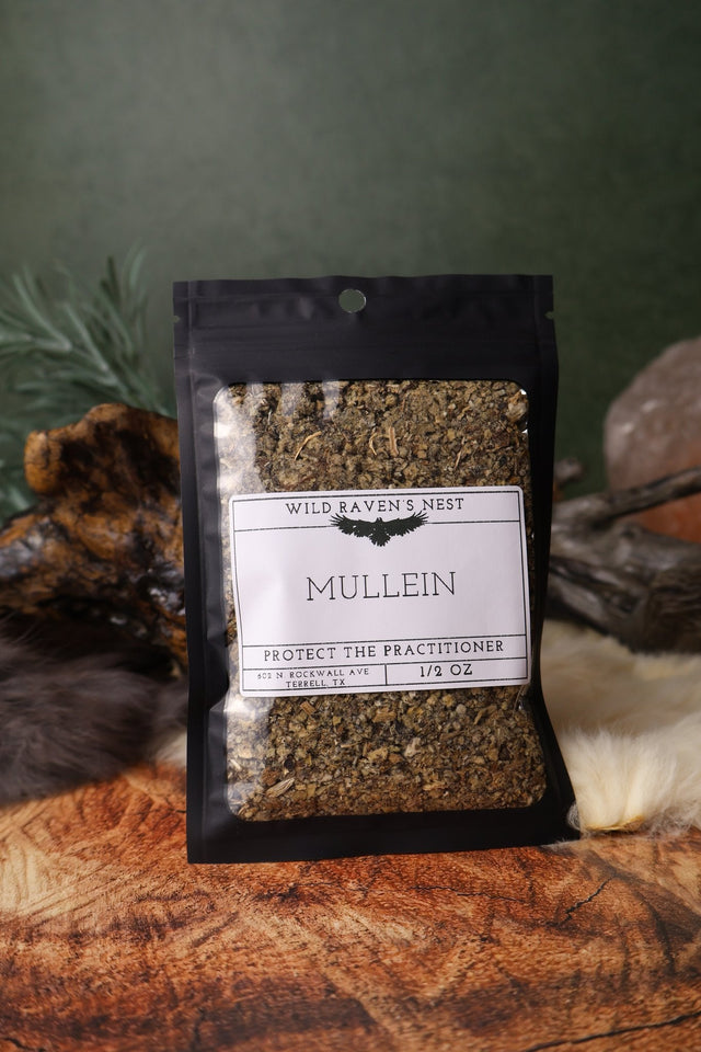 Mullein dried herb in a 1/2 oz Wild Raven's Nest bag, Protect the Practitioner