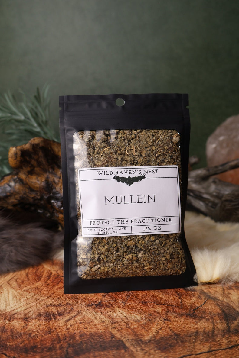 Mullein dried herb in a 1/2 oz Wild Raven's Nest bag, Protect the Practitioner