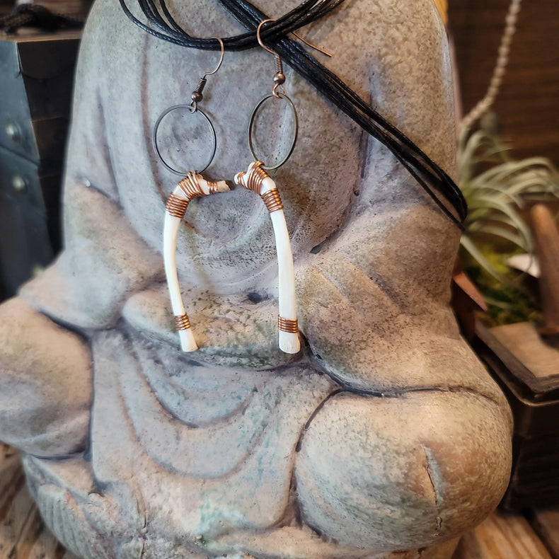 Opossum rib bone earrings - small - Wild Raven