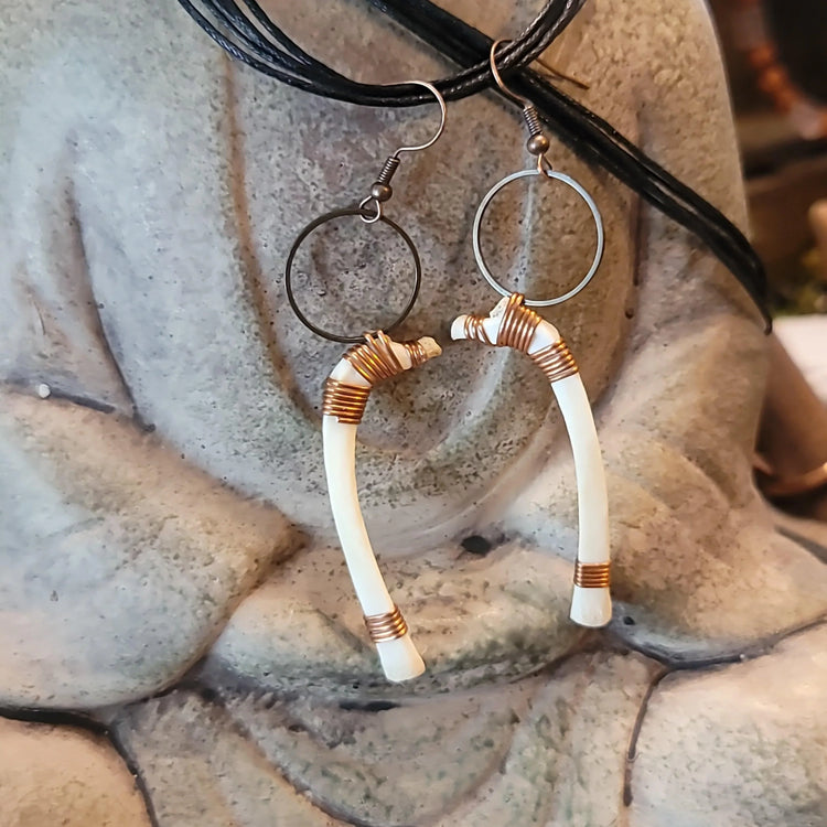 Opossum rib bone earrings - small - Wild Raven