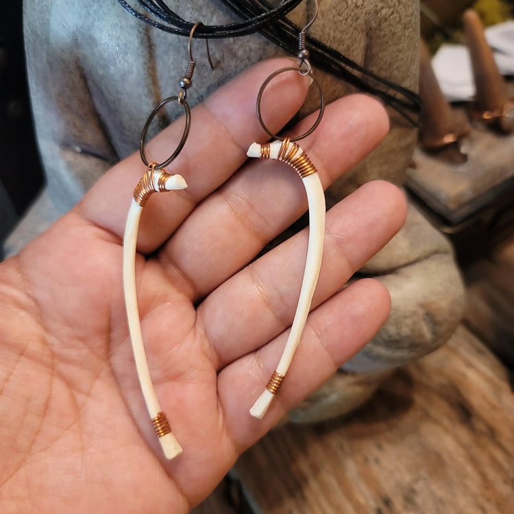Opossum rib bone earrings - Wild Raven