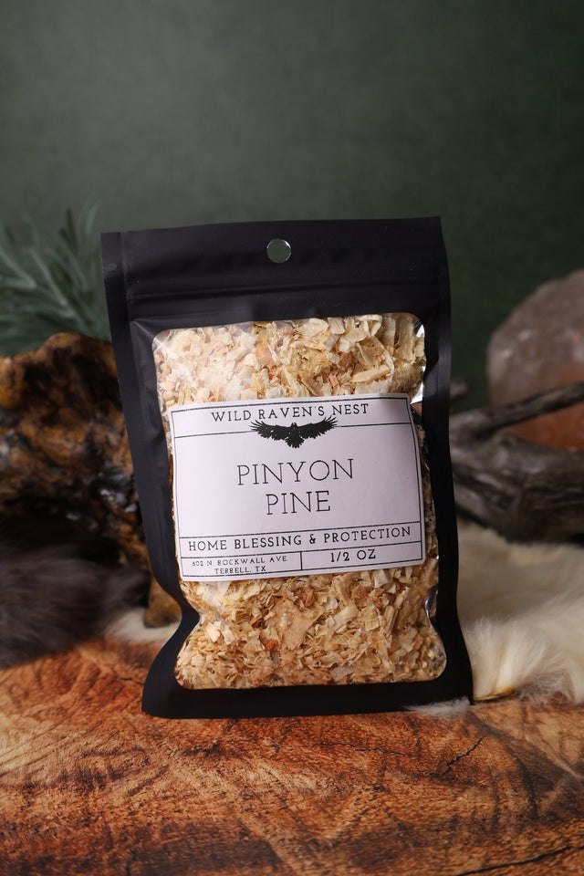 Pinyon Pine dried herb in a 1/2 oz Wild Raven's Nest bag, Home Blessing & Protection