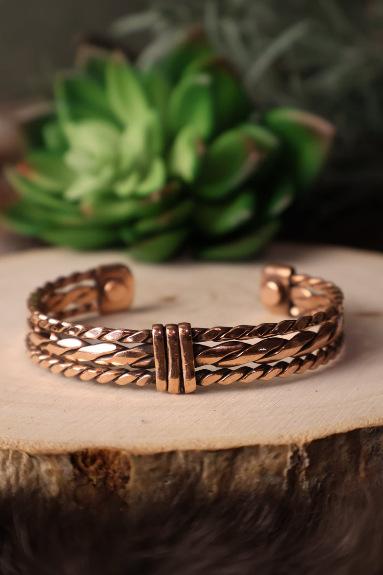 Pure Copper Cuff Bracelet | 3-Layer Twisted