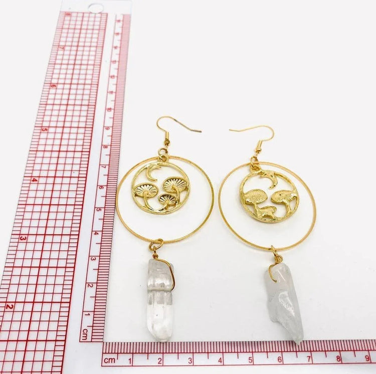 Quartz crystal and mushroom Earrings - Wild Raven