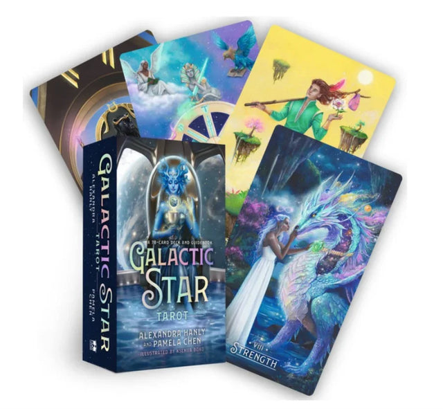 Galactic Star Tarot deck and guidebook with colorful illustrated tarot cards, fantasy art