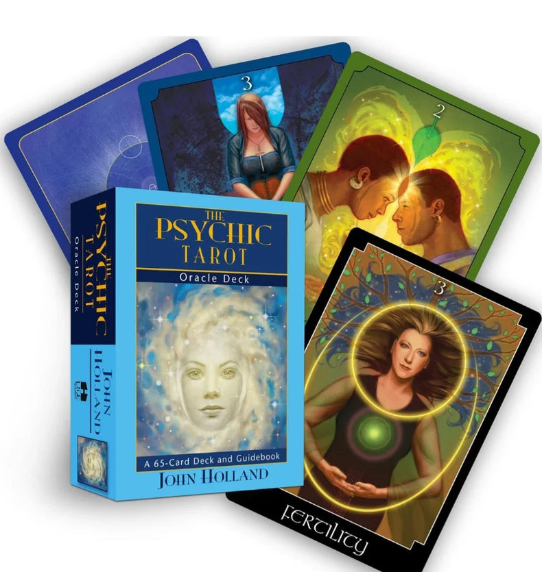 The Psychic Tarot Oracle Deck with illustrated tarot cards featuring mystical and spiritual artwork