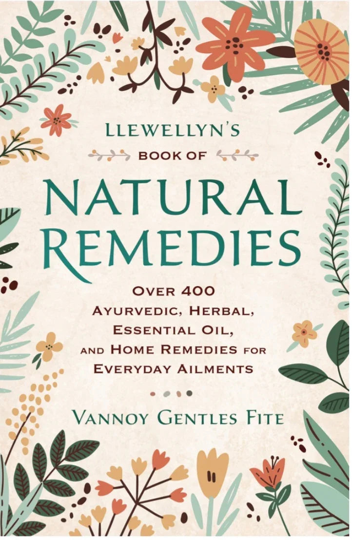 Llewellyn’s Book of Natural Remedies cover with floral design and herbal remedies keywords