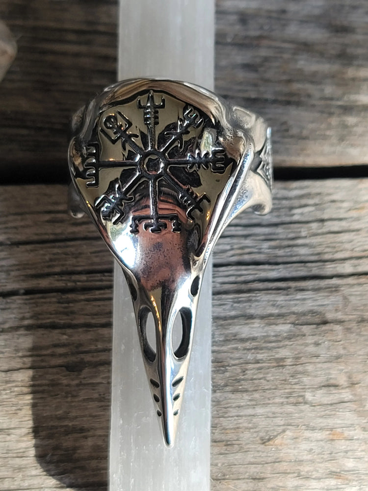 Stainless steel steel ring - Viking Compass Raven