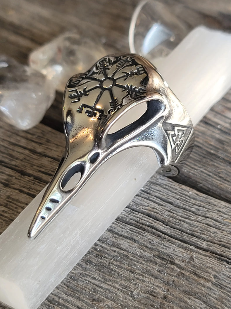 Stainless steel steel ring - Viking Compass Raven