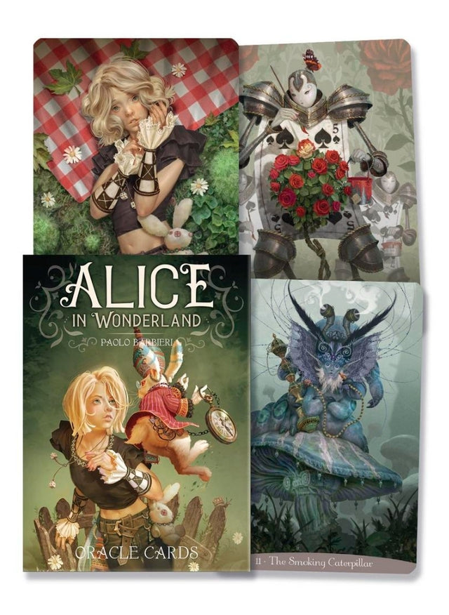 Alice in Wonderland oracle cards set with whimsical fantasy illustrations and characters