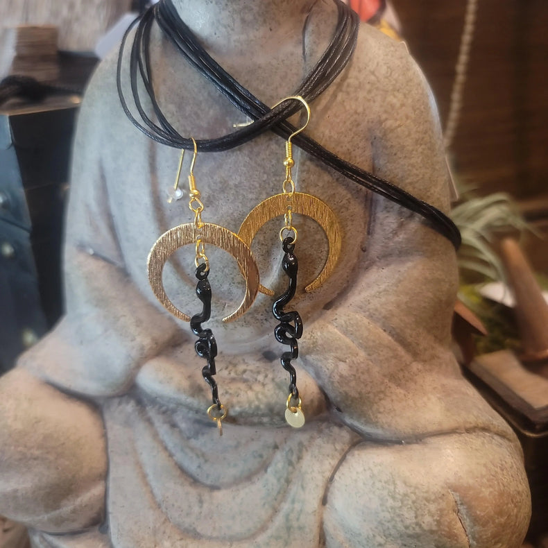 Snake and Moon Earrings - Wild Raven