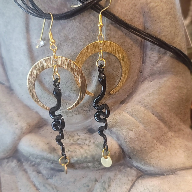 Snake and Moon Earrings - Wild Raven