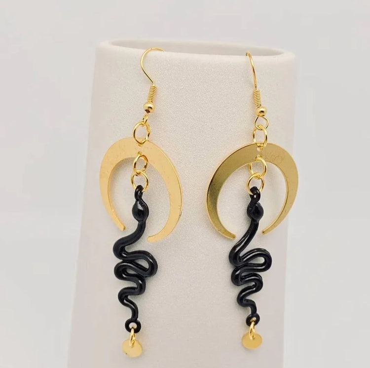 Snake and Moon Earrings - Wild Raven