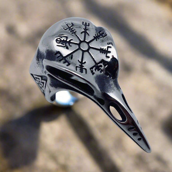 Stainless steel steel ring - Viking Compass Raven - Wild Raven