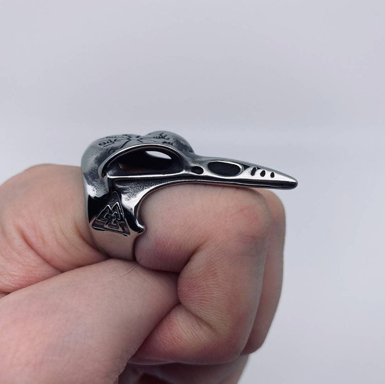 Stainless steel steel ring - Viking Compass Raven - Wild Raven