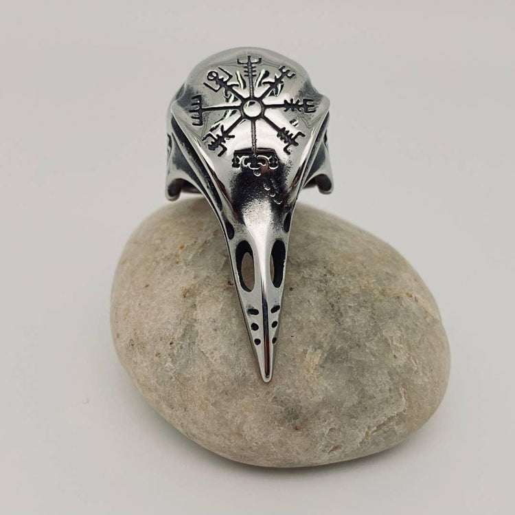 Stainless steel steel ring - Viking Compass Raven - Wild Raven