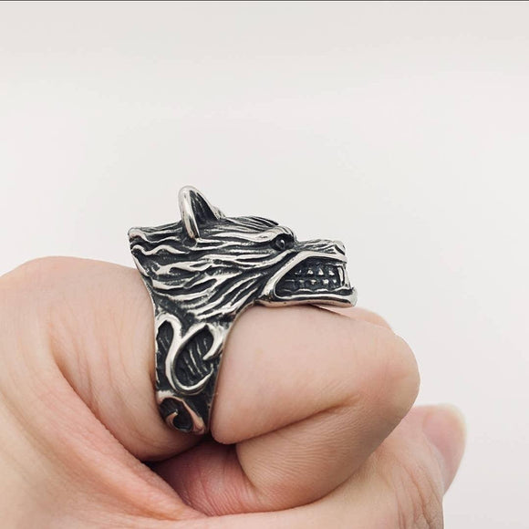 Stainless steel steel ring - Wolf size 10 - Wild Raven