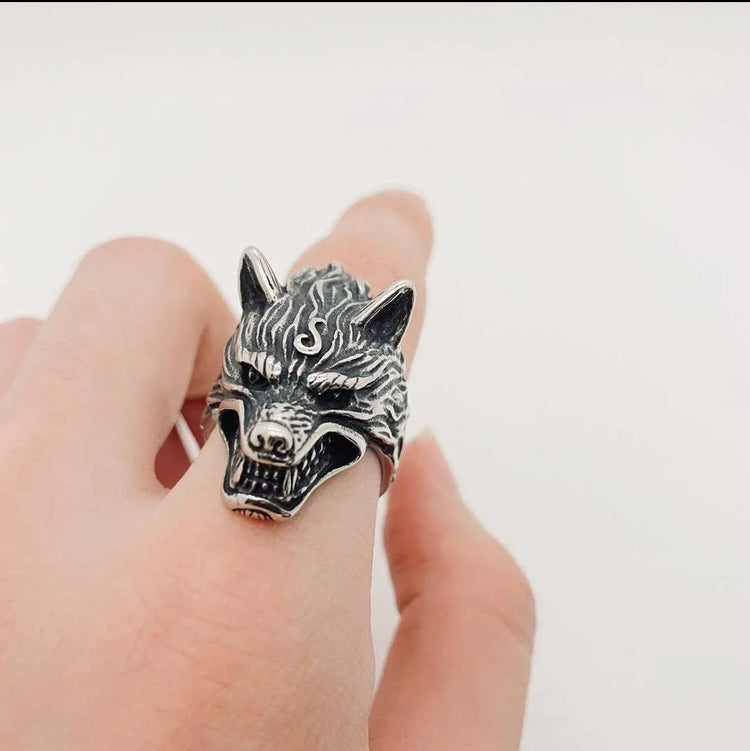 Stainless steel steel ring - Wolf size 10 - Wild Raven