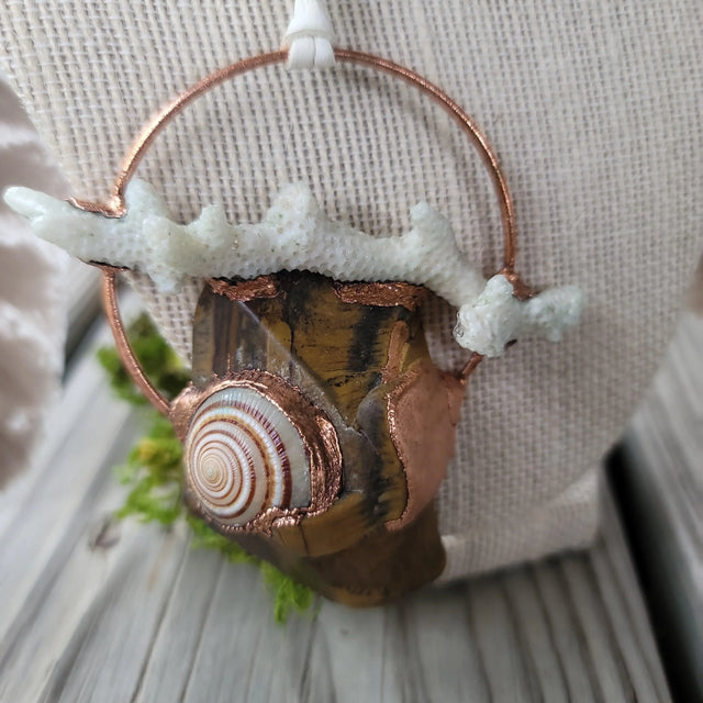 Tigers Eye/Coral/Shell Necklace - Wild Raven