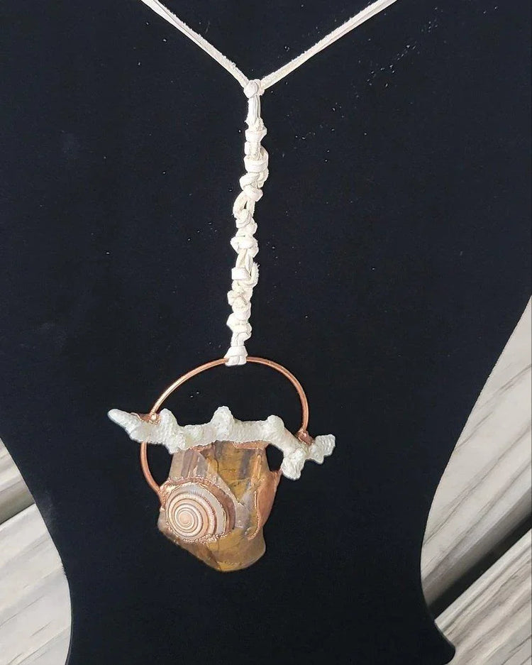 Tigers Eye/Coral/Shell Necklace - Wild Raven