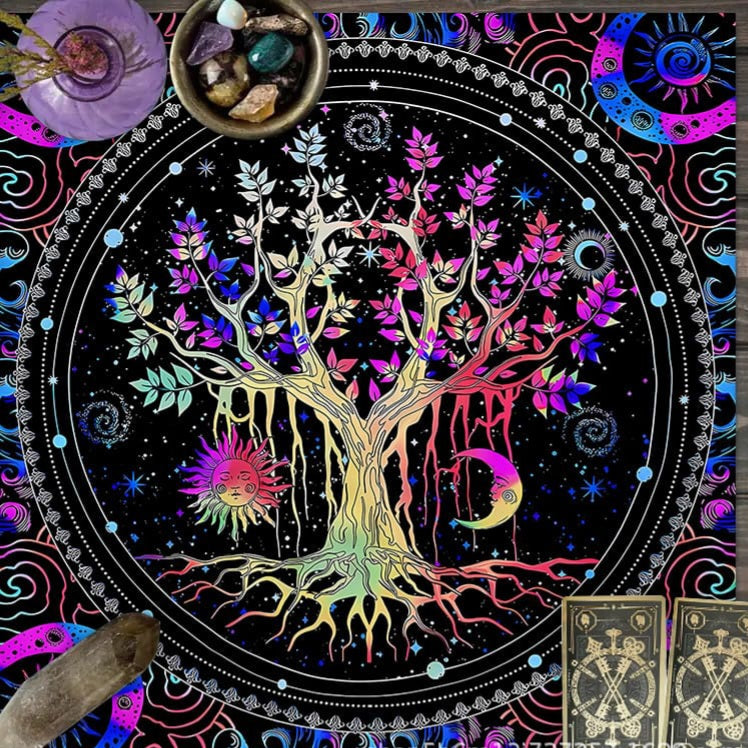 trippy tree of life altar cloth available at Wild Raven’s Nest in Terrell, TX