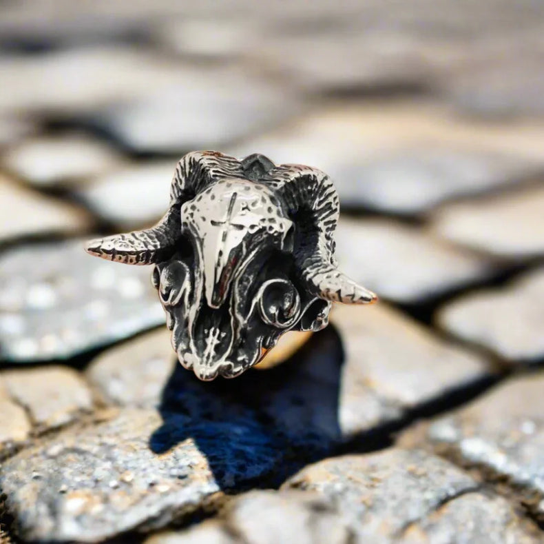 Viking horn skull Stainless steel Ring - Wild Raven