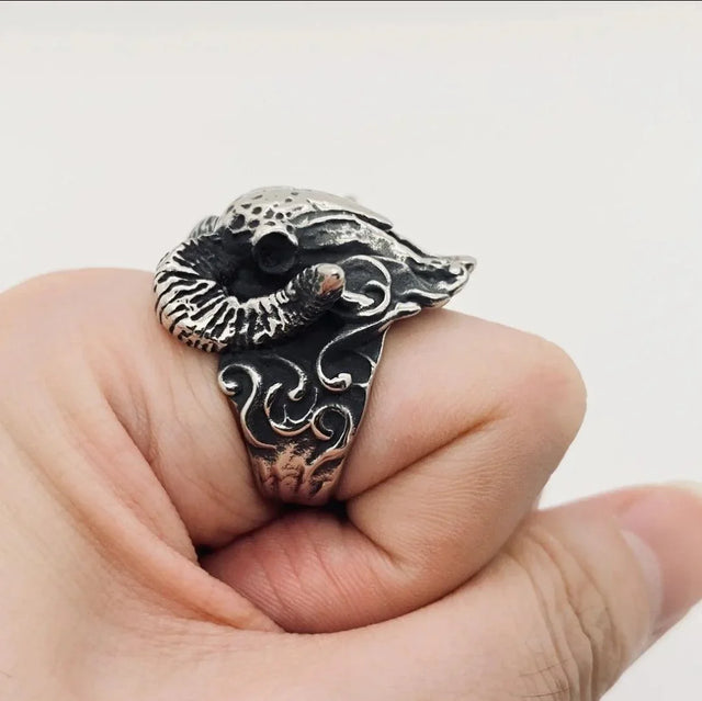 Viking horn skull Stainless steel Ring - Wild Raven