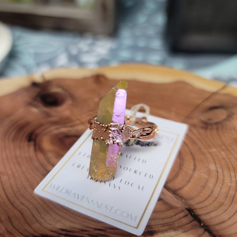 10.5 Sunshine Aura Quartz ring - Wild Raven