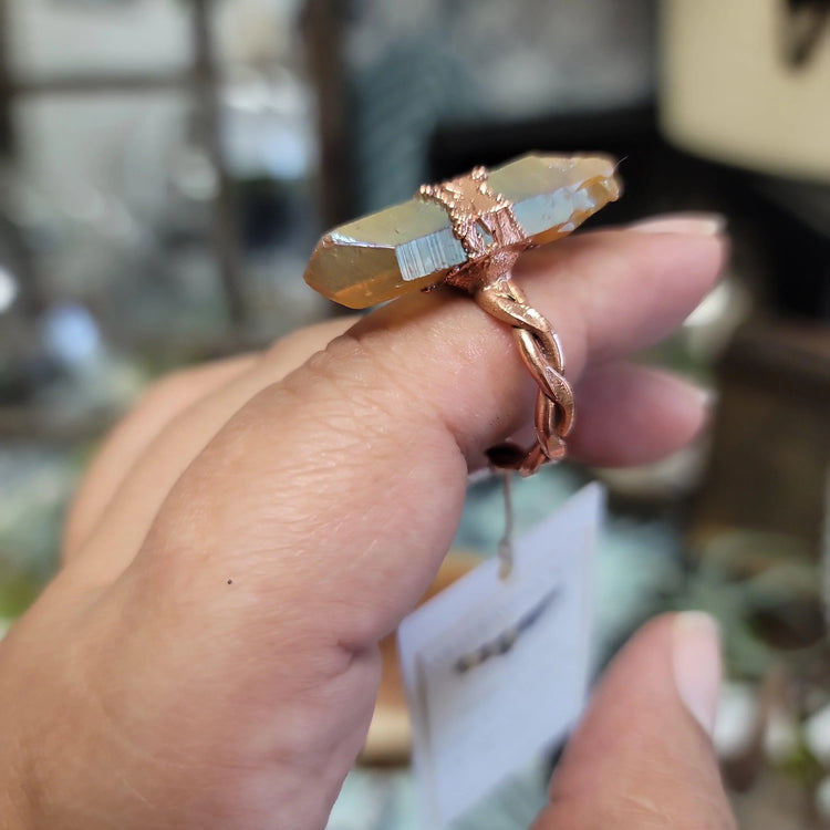 10.5 Sunshine Aura Quartz ring - Wild Raven