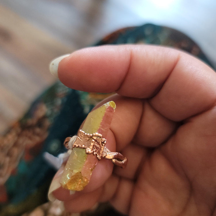 10.5 Sunshine Aura Quartz ring - Wild Raven