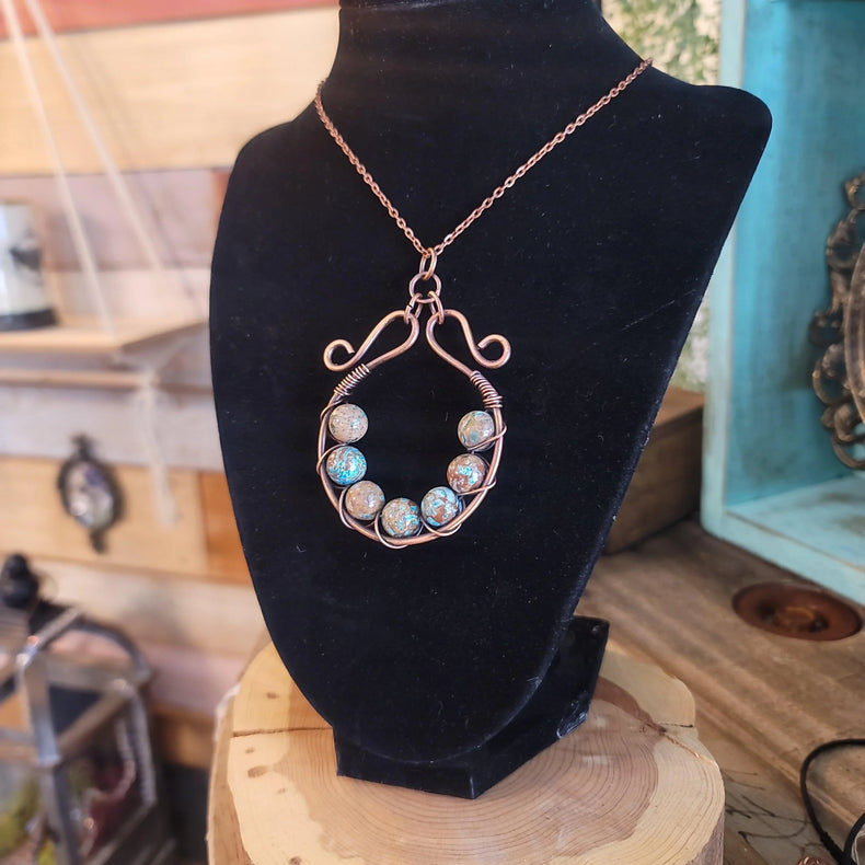 African Turquoise Copper Woven Pendant - Wild Raven