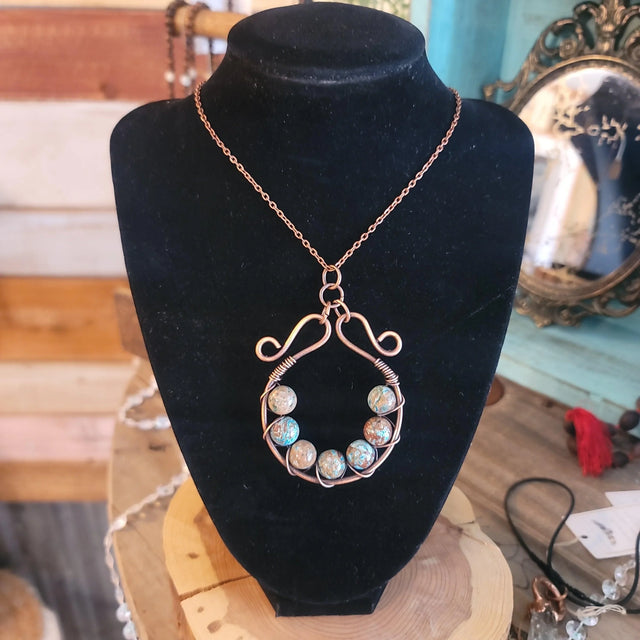 African Turquoise Copper Woven Pendant - Wild Raven