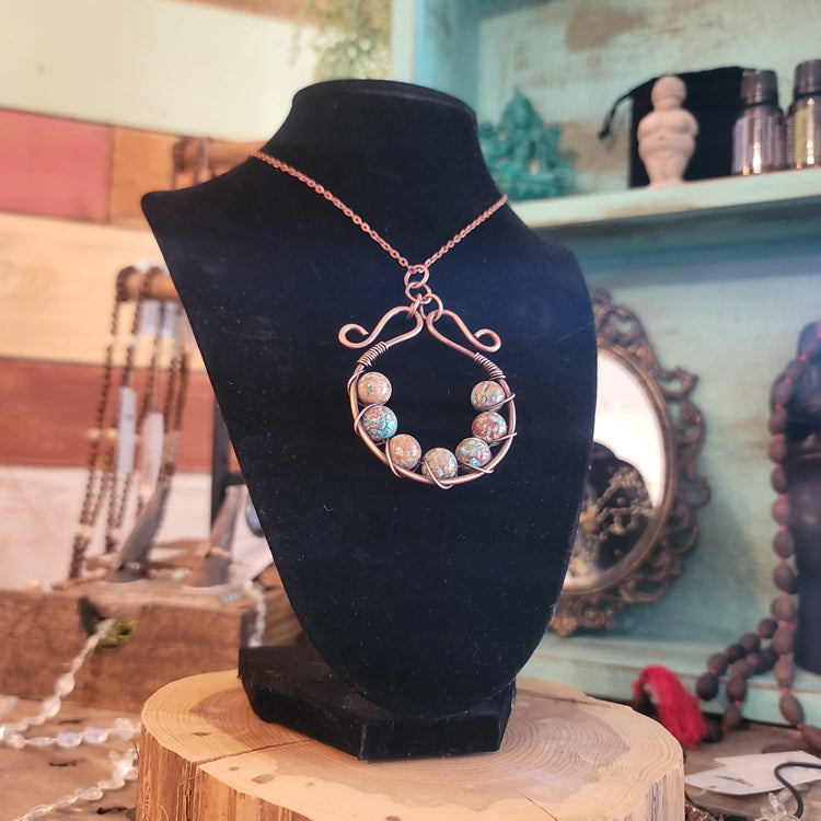 African Turquoise Copper Woven Pendant - Wild Raven