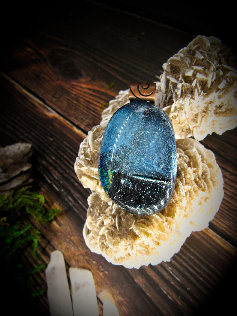 Dichroic Fused Glass with copper Pendant - Wild Raven