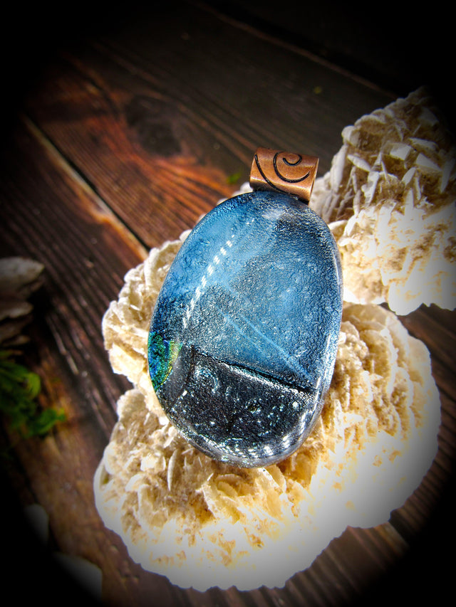 Dichroic Fused Glass with copper Pendant - Wild Raven