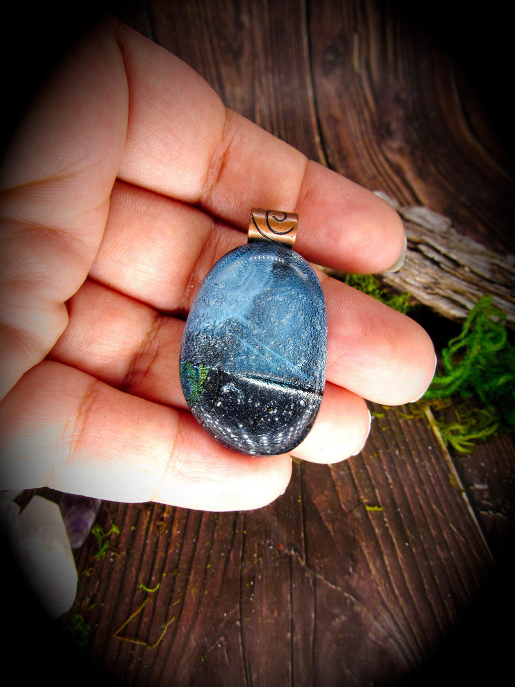 Dichroic Fused Glass with copper Pendant - Wild Raven