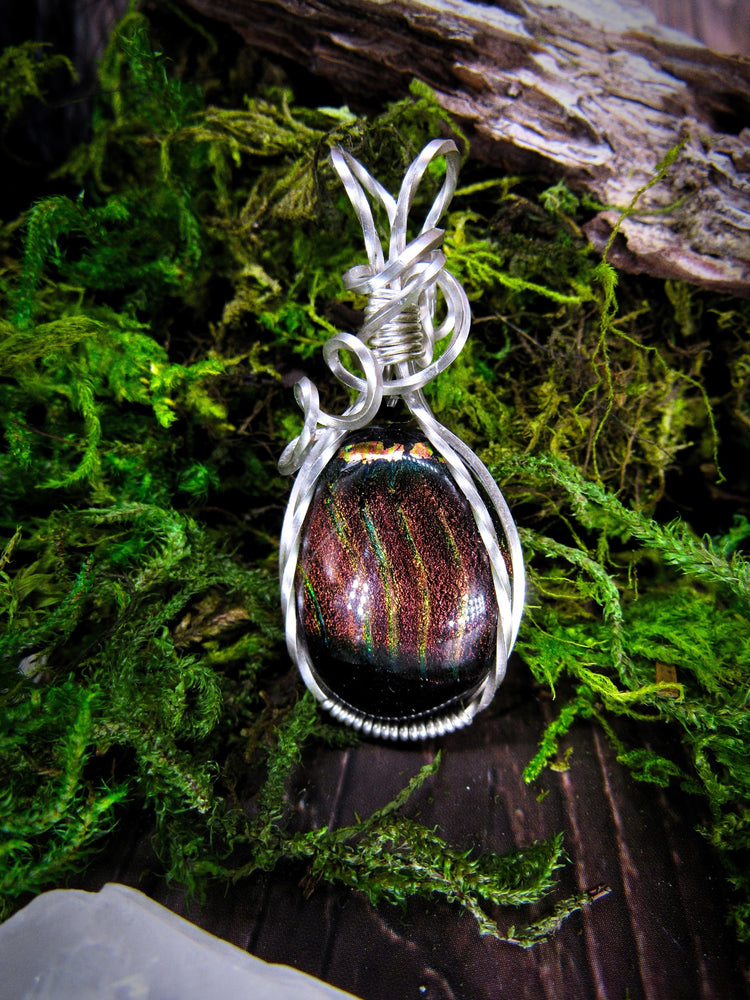 Dichroic Glass in Silver Pendant - Wild Raven