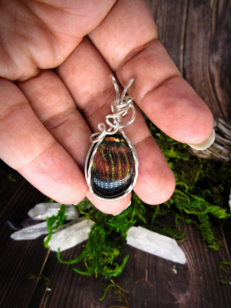 Dichroic Glass in Silver Pendant - Wild Raven