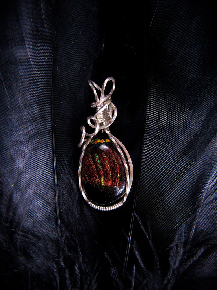 Dichroic Glass in Silver Pendant - Wild Raven