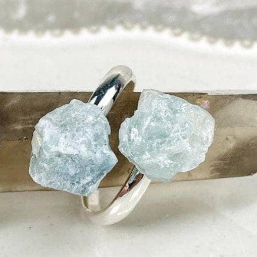 Double Aquamarine Crystal Ring - Adjustable - Wild Raven