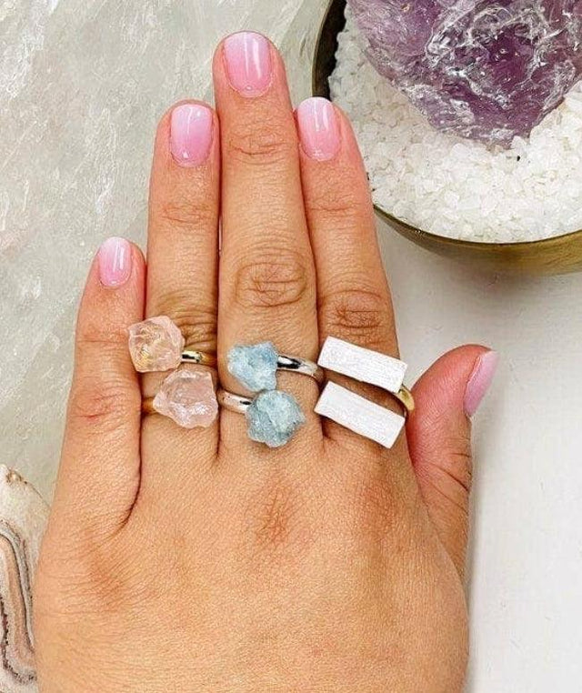 Double Aquamarine Crystal Ring - Adjustable - Wild Raven