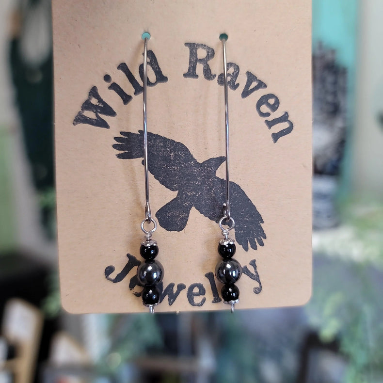Hematite - Obsidian Stainless earrings - Wild Raven
