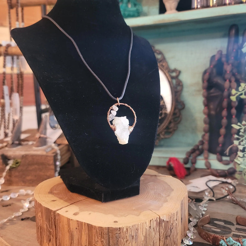 Quartz Geode/Rose Quartz beading Pendant - Wild Raven